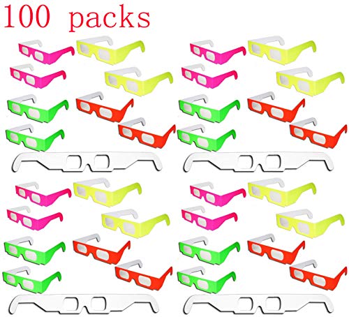 EEkiiqi 100 Pairs！ Fireworks 3D Glass Rainbow Diffraction 3D Fireworks Glasses Neon Multi-Starbursts for Fireworks Displays/Holiday Lights/Club/Concert Lights (100 Packs)