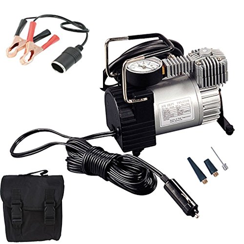 Automaze Metal 12V Electric Car Tire Inflator with Bag, Alligator Clamps