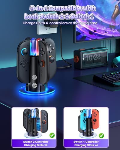 RVB Station de Charge 4-en-1 pour Switch 2/1/OLED pour Joycon 2/1