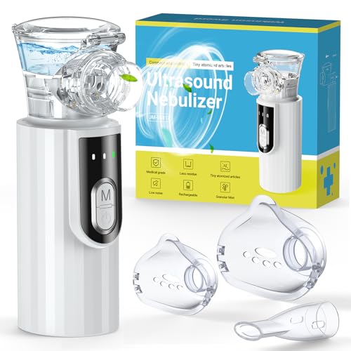 Nebulizador para Bebe Adultos Niños - Nebulizador Portátil de Malla Silencioso Recargable USB-C con 2 Máscaras y Boquilla, Inhalador Con Mango para uso Doméstico y de Viaje