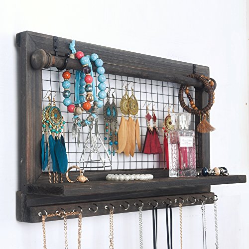 RHF Jewelry Organizer, Rustic Home Decor, Jewelry Holder Organizer, Necklace Holder, Earring Organizer, Jewelry Storage, Jewelry Shelf (Rustic)