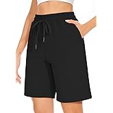 TARSE Women's Bermuda Shorts Long Cotton Loose with Pockets Knee Length for Yoga Casual Walking Exercise Shorts