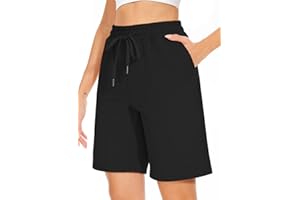 TARSE Women's Bermuda Shorts Long Cotton Loose with Pockets Knee Length for Yoga Casual Walking Exercise Shorts