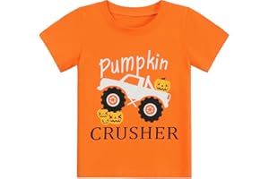 DDSOL Toddler Little Boy Girl Halloween Shirt Kid Pumpkin Face Glow in The Dark Skeleton Truck Tshirt Short Sleeve Tee Top