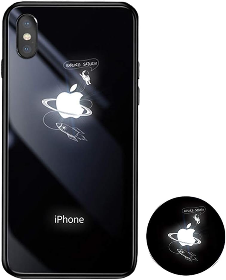 JZWDMD Glowing Case for iPhone 7/8, iPhone Xs Max Cases Led Logo Light iPhone Case Glowing Light Up Logo Case Illuminate Cover Tempered Glass Back Cover Protective Case