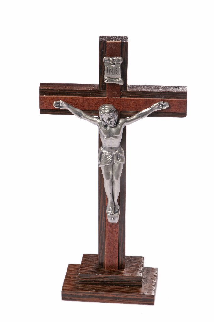 Crucifix Standing Wood 20cms Wooden on a Stand.