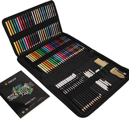 Zenacolor 74 Pack Drawing Set, Pro Art kit include Sketchbook, Colored