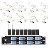 Bolymic 8800 Church Wireless System 8 x 100 Channels UHF Mic Professional Beige Headset Wireless Condenser Microphone for School Stage Theater