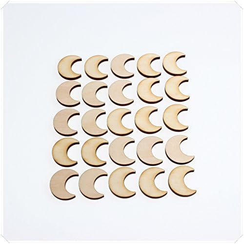 yuhoshop 25 pcs 2CM diameter [Moon Shaped] Mini Small Wooden Piece Embellishments - Scrapbooking Shapes for Craft Decor Button