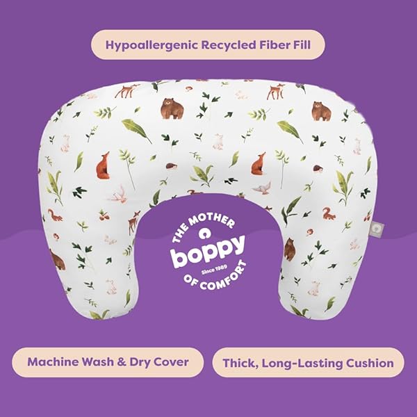 BOPPY NURSING PILLOW – FIRM, ERGONOMIC U-SHAPED BOTTLE AND BREASTFEEDING PILLOW WITH HIGH LIFT FOR COMFORT AND SUPPORT, SPACIOUS SURFACE – NEUTRAL PLANTS AND ANIMALS