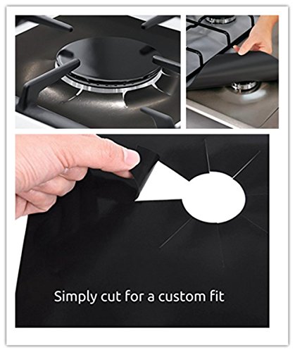 Gas Range Protectors, BeeSpring 4 Pcs Reusable Stovetop Protectors Non-Stick Cushion Stovetop Burner Protector Liner Cover Oil Proof, Anti Fouling Resistant Gas Hob Liner - Black color - Thumbnail 4