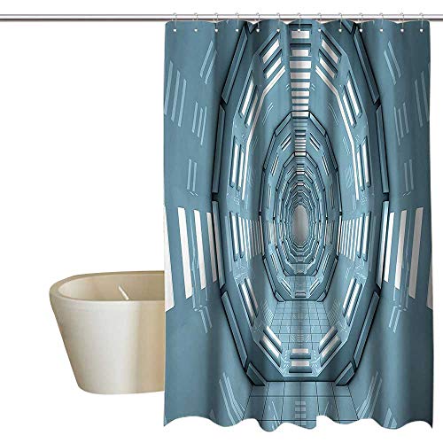 Suchashome Outer Space Decor Mildew Resistant Fabric Shower Curtain Spaceship Earth Corridor Adventure to Cosmos UFO Lands Architecture Walls No Chemical Odor, Rust Proof Grommets 55" Wx72 L Blue