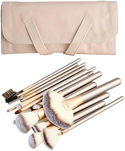 18 Pcs Makeup Brush Set Professional Wood Handle Cosmetic Makeup Brush Set PU Leather Bag White