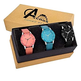 Acnos Special Super Quality Analog Watches Combo Look Like Preety for Girls and Womne Pack of - 3(605-BLK-ORG-SKY)