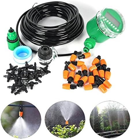 15M (50TF) Automatic Spray Drip Irrigation System Self Watering Garden Hose Kits with 20 Tee Joints Irrigation Timer ,Perfect Micro Irrigation System for Flower Bed, Patio, Garden Greenhouse Plants