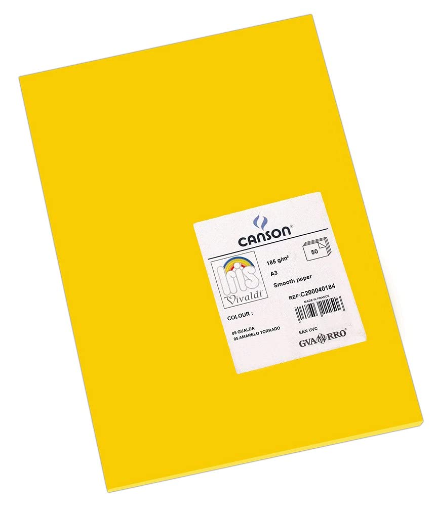 Canson Iris Vivaldi A3 185 GSM Smooth Colour Paper - Buttercup (Pack of 50 Sheets)