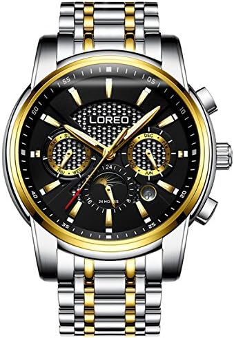 Loreoメンズ自動多機能シルバーステンレススチールサファイアガラス防水ゴールドメンズ腕時計 開店祝い