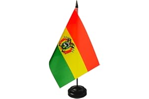 ZIGVERT Bolivia Desk Flag 8'' x 5''- Bolivians Flag Set, Bolivia Table Flag, Bolivians Office Flag, Desk Table Decoration, Black Plastic Stick and Base - Bolivia Flag Vivid Color and Fade Resistant
