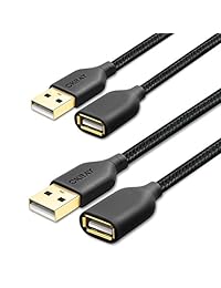 okray 2 Pack Nylon Trenzado Cable de extensión USB 2.0 Extender Cord   Macho a Hembra con Conectores Dorados   6 pies (1.83 m), negro negro