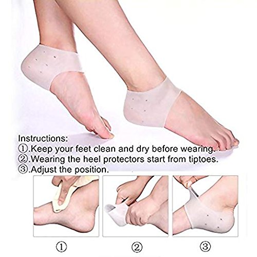 (2 Pairs)Silicone Gel Shock Absorption Heel Sleeves - The Best for Protecting your Sore Feet from the Aches & Pains of Plantar Fasciitis, Foot Pain, Heel Spurs & Cracked Heels - Breathable & Well-made