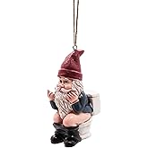 Naughty Gnome on a Toilet Christmas Ornament, Holiday Decoration, Funny White Elephant Gift, Unique Festive Gnome Decor, 3.25 Inches