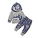 2Pcs Baby Boy Girls Hooded Pocket T-Shirt Top+Long Printed Cartoon Pant Cute Warm Outfit (18-24Months, Gray&Blue)