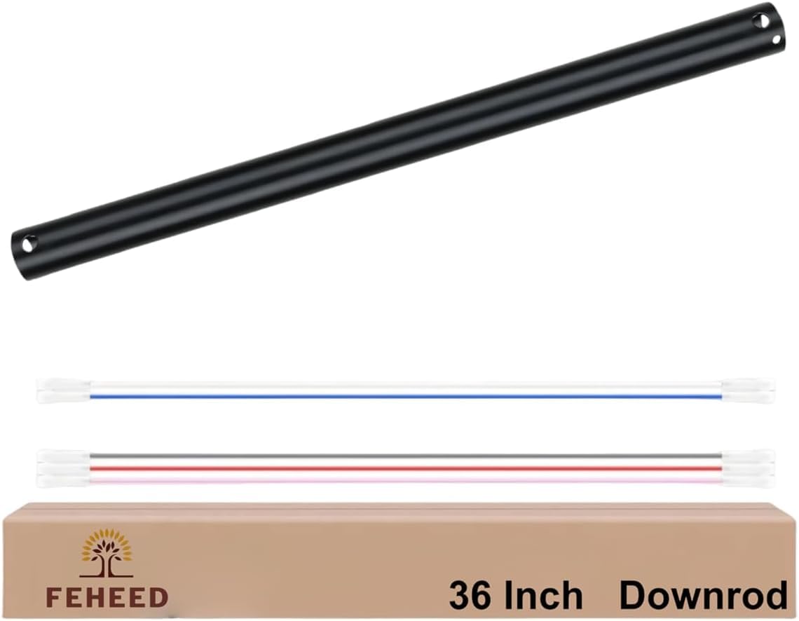 Photo 1 of 36 Inch Ceiling Fan Downrod, 1" Diameter Matte Black Ceiling Fan Extension Rod (No Threads) with 5 x 18-AWG Wires,Universal Down Rods for Ceiling Fans,Easy Installation