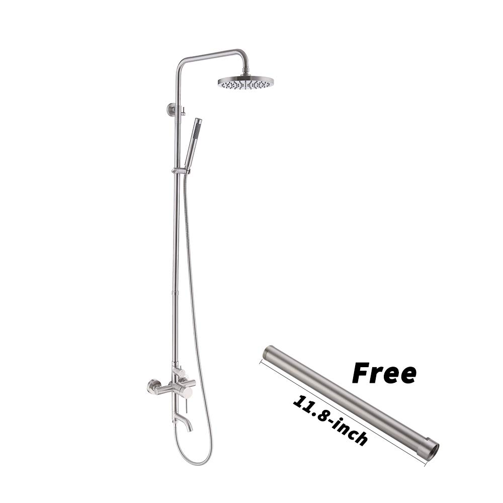 KES Bathroom Shower and Tub Faucet Set SUS 304 Stainless Steel with Rainfall Shower Head Adjustable Shower Bar Wall Mount TRIPLE FUNCTION Brushed Steel, XB6050D-BS