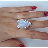 Koguxuix 925 Sterling Silver Perfect Pear Cut Moonstone Teardrop Gemstone Wedding Ring Band Size 6-10 (8)