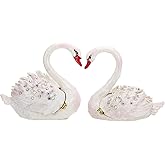 Vie jeune Hand Painted Enamel Grace Swan Trinket Box, Hinged Unique Mini Ring Necklace Jewelry Organizer, Classical Bejeweled Storage, Figurine Collectible Keepsake Home Decor (Couple Swan)