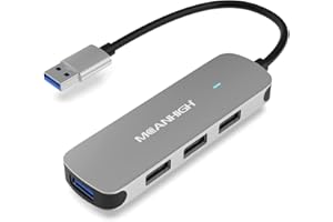 MEANHIGH USB Hub, 4-Port Dongle with USB 3.0, USB 2.0, Multiple USB Port Expander for Laptop, MacBook, Surface Pro, XPS, PC, Flash Drive, Mobile HDD (USB-A)