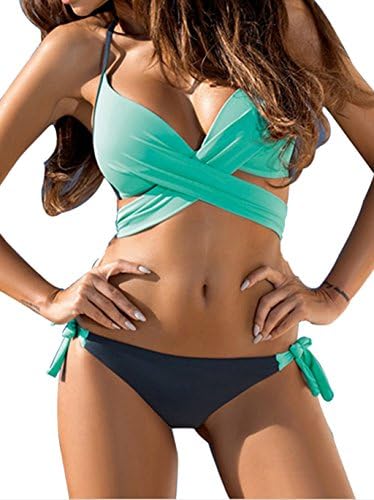 Tengweng Women's Fashion Halter Two Piece Bikini Swimsuit Push Up Bandage Swimwear M CUPS02