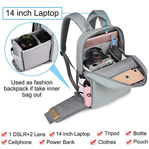CADeN DSLR SLR Camera Bag Backpack with 14" Laptop Compartment Water