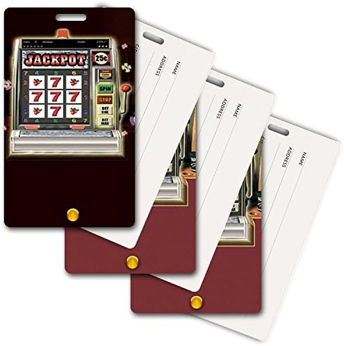 Lenticular privacy tag with Las Vegas casino slot machine spins reels for a jackpot, animation