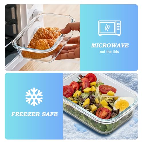 KUMD 16-Piece Borosilicate Glass Food Storage Containers, BPA-Free Airtight Locking Lids, Leak-Proof Meal Prep & Lunch Containers, 400°C Oven/Microwave/Freezer/Dishwasher Safe, Kid-Friendly
