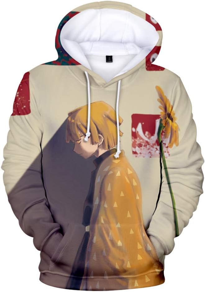 Pullover 3D Print Hoodie Long Sleeve Demon Slayer: Kimetsu no Yaiba Japanese Anime Kamado Tanjirou Sweatshirt Cosplay Outwear Casual Wear Sports,B,L