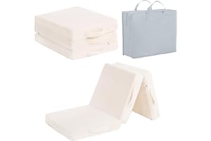 Tiita Foldable Floor Mattress for Kids -Trifold Nap Mat for Daycare with Storage Bag, Portable Toddler Travel Mattress Kids Floor Mat for Camping & Guest Use, Playroom, Plush Beige