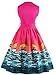 Wellwits Women's Sunset Surf Pattern Square Neck Collar Swing Dress with Belt