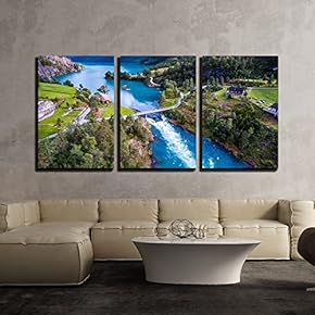 3 Piece Canvas Wall Art - Beautiful Nature Norway Natural Landscape Aerial Photography. Lovatnet Lake. - Modern Home Art Stretched and Framed Ready to Hang - 16"x24"x3 Panels