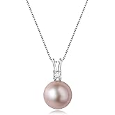 BAMIKI Cultured 11-12MM Round Pink Purple Blue Grey Golden Tahitian Black Pearl Necklace for Women, S925 Sterling Silver 18K Gold Plated, Single Pearl Pendant Necklace