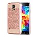Galaxy S5 Case, S5 Case, Samsung Galaxy S5 Case, BENTOBEN Slim Sparkly Bling Glitter Hybrid Hard PC Case Laminated with Luxury Shiny Faux Leather Protective Phone Case for Samsung Galaxy S5, Rose gold