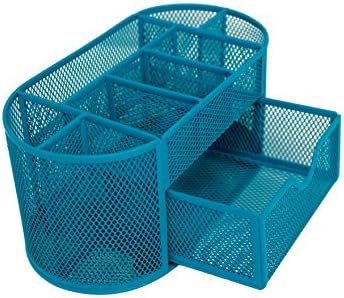 Mesh Desk Organizer 9 Components Office Accessories Supply Caddy with Drawer (Teal)