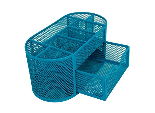 Mesh Desk Organizer 9 Components Office Accessories Supply Caddy with Drawer (Teal)