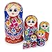 Jeccffes Russian Nesting Dolls Matryoshka Wooden Stacking Nested Set 7 Pieces Red Flower Girl Handmade Toy for Kids Children Christmas Mother's Day Birthday Home Room Decoration Halloween Wishing Gift