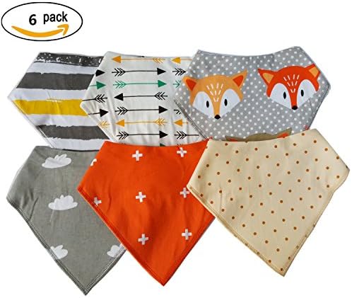 6 Pack of Baby Bandana Bibs Super Absorbent Unisex Baby Bandana Bibs 100% Organic Cotton