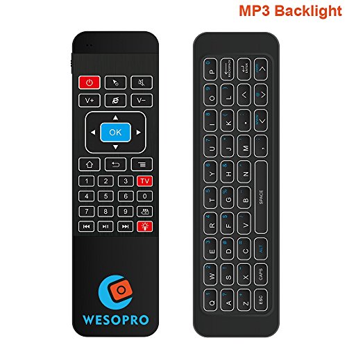 WESOPRO P3 Air Remote Mouse Wireless Keyboard with Backlight and QWERTY Keyboard Remote Controls for Windows PC, Mac OS, Android TV Box, HTPC, IPTV, Android Projector