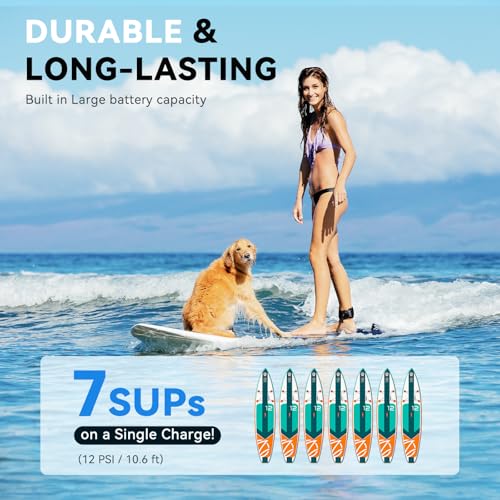 TOPUMP 7800 mAh Electric SUP Pump TPS300, High Pressure SUP Pump 20 PSI Paddle Board, DC 12 V Auto-Off Portable Rechargeable Compressor Two-Stage Inflation and Deflation