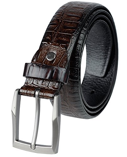 Eurosport Men's Patterned Faux Leather Cut-To-Fit Belt with Gun Metal Square Buckle, Brown, XLarge