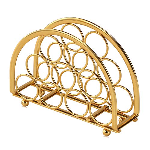 Buruis Modern Paper Napkin Holder, 5x3.5 Inch Shiny Gold Decorative Napkin Holder for Tables, Kitchen, Restaurant and Bar Decor, Tabletop Freestanding Tissue Dispenser Set of 2 - Gold