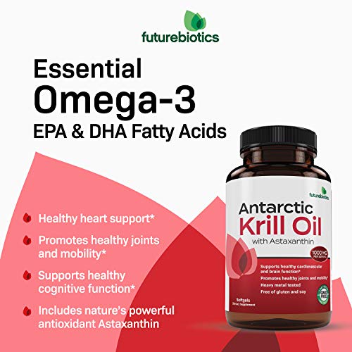Futurebiotics Antarctic Krill Oil with Omega3s EPA, DHA, Astaxanthin and Phospholipids 100